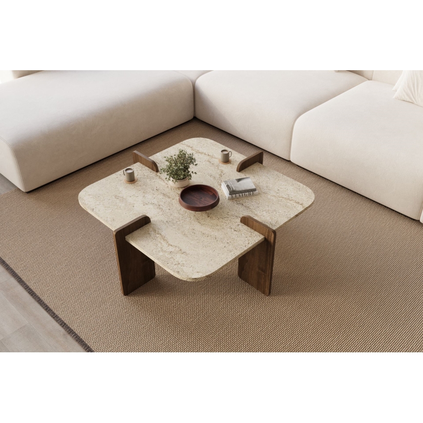 Couchtisch PURO 90x90 cm Beige/Nussbaum