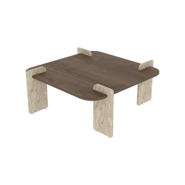 Couchtisch PURO 90x90 cm Nussbaum/Travertin