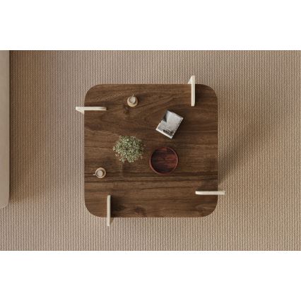 Couchtisch PURO 90x90 cm Nussbaum/Travertin