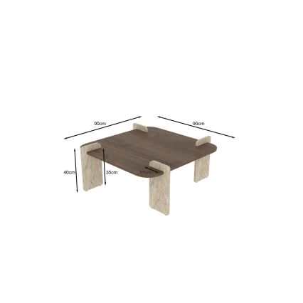Couchtisch PURO 90x90 cm Nussbaum/Travertin