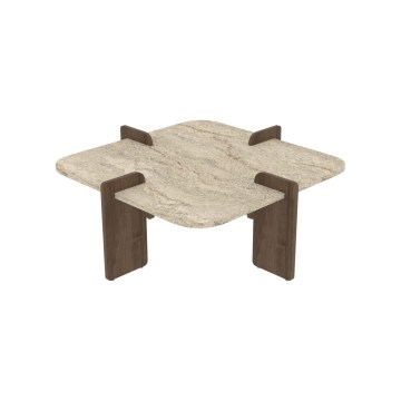 Couchtisch PURO 90x90 cm Travertin/Nussbaum