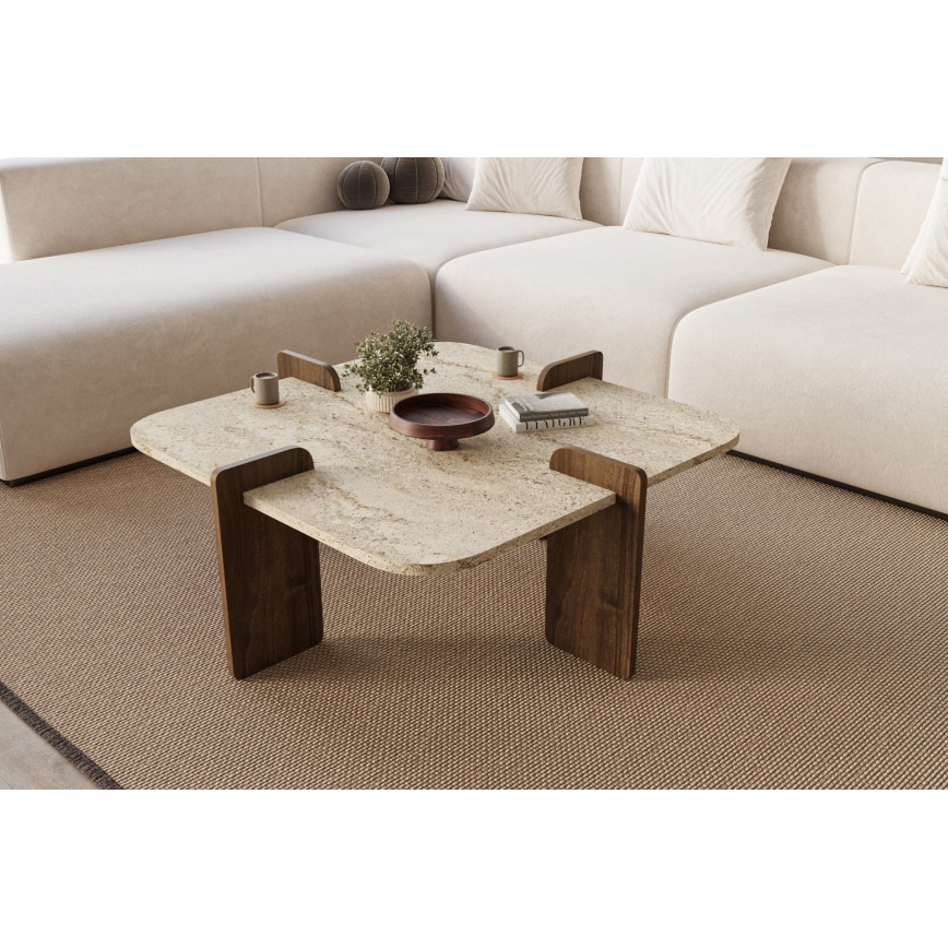 Couchtisch PURO 90x90 cm Travertin/Nussbaum