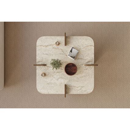 Couchtisch PURO 90x90 cm Travertin/Nussbaum