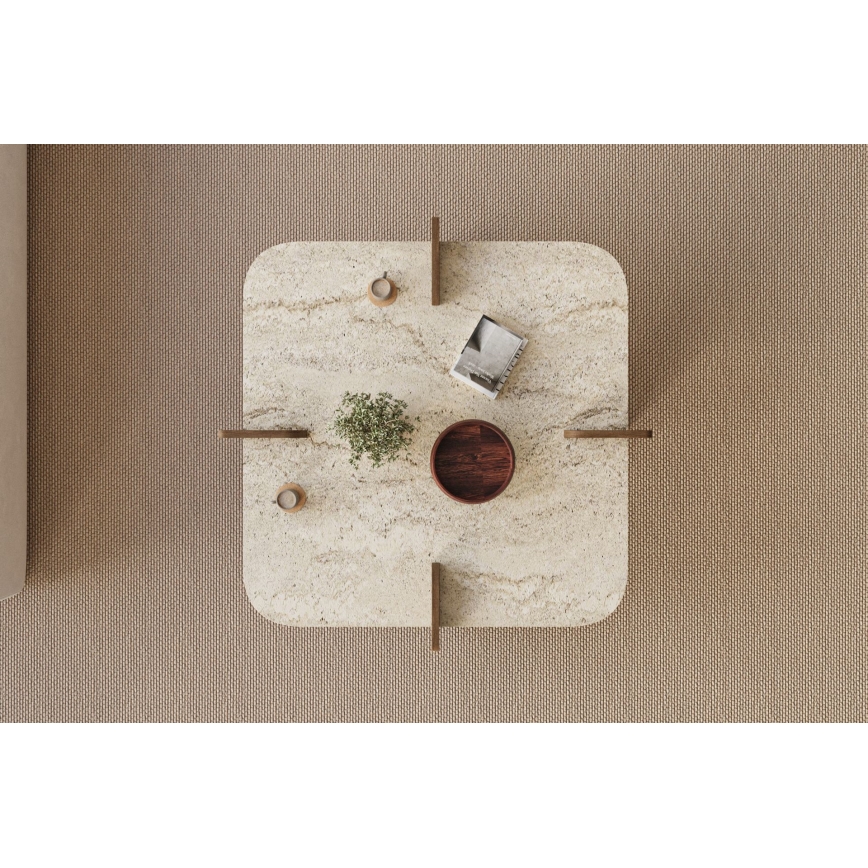 Couchtisch PURO 90x90 cm Travertin/Nussbaum
