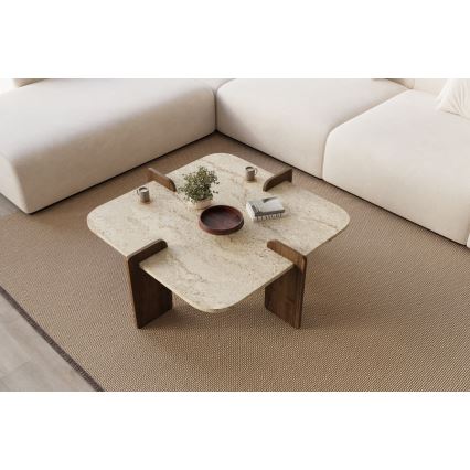 Couchtisch PURO 90x90 cm Travertin/Nussbaum