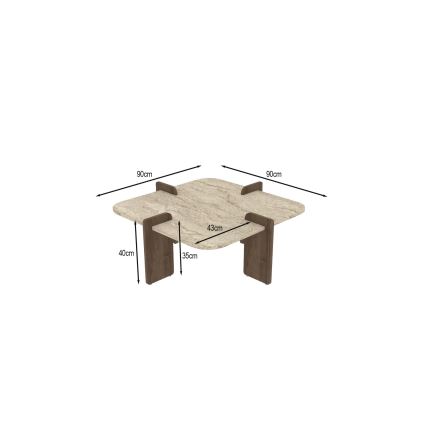 Couchtisch PURO 90x90 cm Travertin/Nussbaum