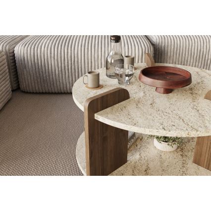 Couchtisch PURO Ø 70 cm beige/Nussbaum