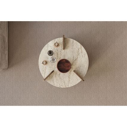 Couchtisch PURO, Ø 70 cm, Travertin/Walnuss