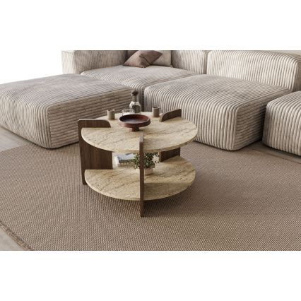 Couchtisch PURO, Ø 70 cm, Travertin/Walnuss