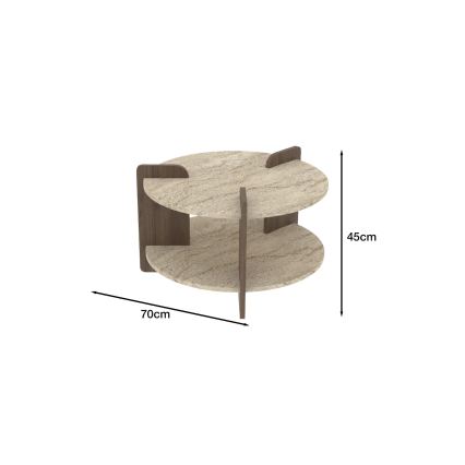 Couchtisch PURO, Ø 70 cm, Travertin/Walnuss