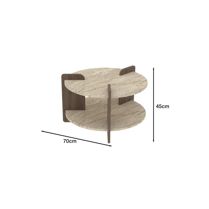 Couchtisch PURO, Ø 70 cm, Travertin/Walnuss