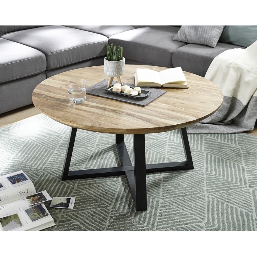 Couchtisch RIVA Ø 90 cm Akazie/Schwarz