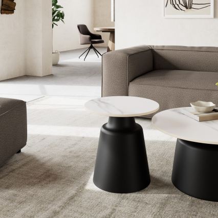 Couchtisch SANTORINI Ø 45 cm, weiß/schwarz, Keramik