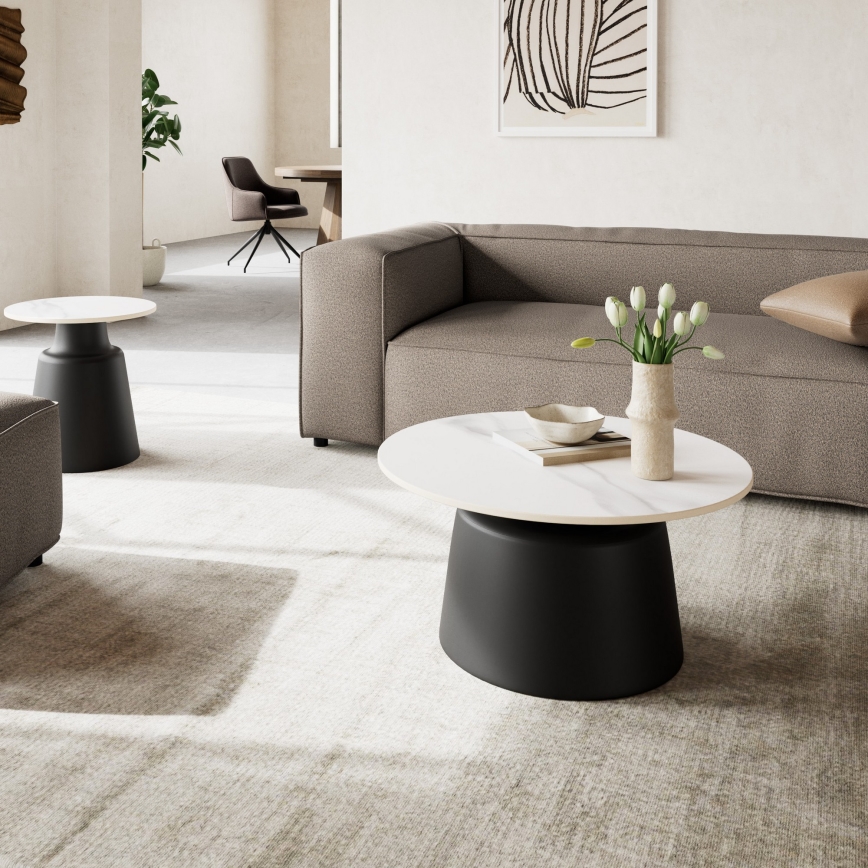Couchtisch SANTORINI Ø 70 cm weiß/schwarz/Keramik