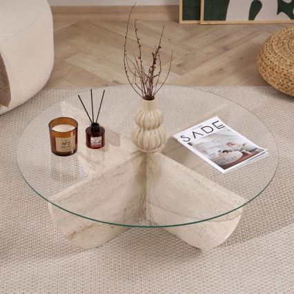 Couchtisch VERE, Ø 90 cm, beige/transparent