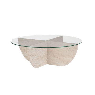 Couchtisch VERE Ø 90 cm Travertin/klarglas