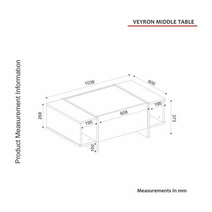 Couchtisch VEYRON 37,3x103,8 cm schwarz/gold