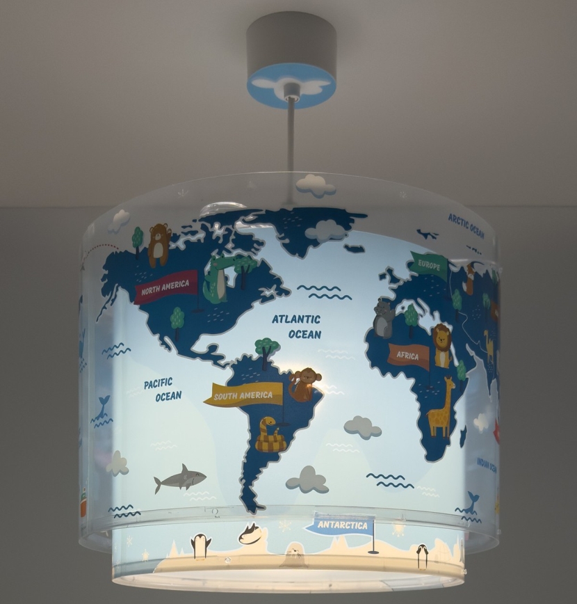 Dalber 40672 - Kinder-Deckenleuchte WORLD 1xE27/15W/230V blau