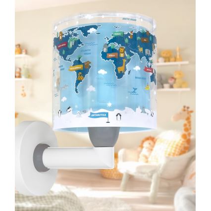 Dalber 40679 - Kinder-Wandleuchte WORLD 1xE27/15W/230V blau
