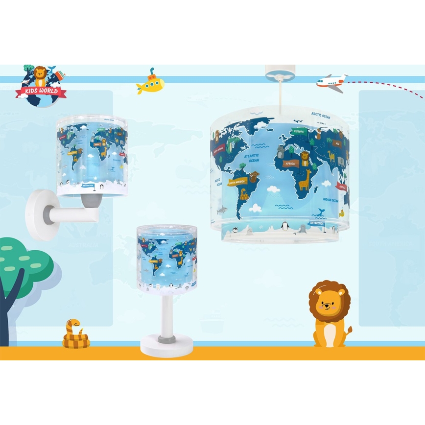 Dalber 40679 - Kinder-Wandleuchte WORLD 1xE27/15W/230V blau