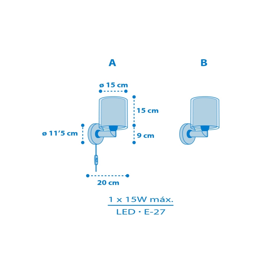 Dalber 41579T - Kinder-Wandleuchte BABY TEDDY 1xE27/15W/230V blau