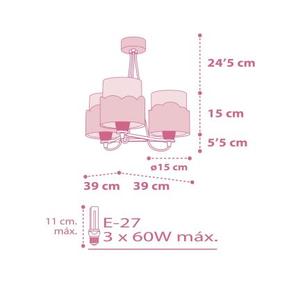 Dalber 61237S - Kinderleuchte MOON 3xE27/60W/230V