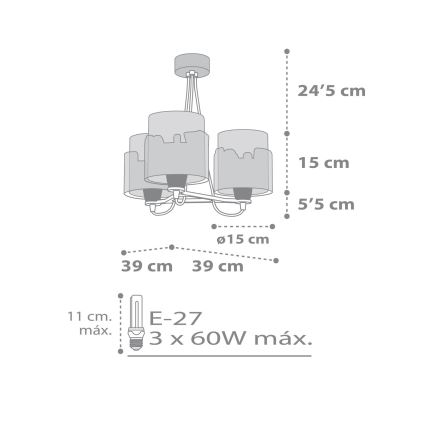 Dalber 61687 - Kinderleuchte BABY TRAVEL 3xE27/60W/230V