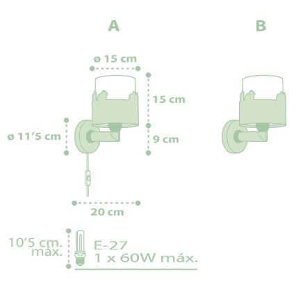 Dalber 61719H - Kinder-Wandleuchte SWEET LOVE 1xE27/60W/230V grün