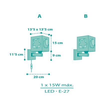 Dalber 63239H - Kinder-Wandleuchte MOONLIGHT 1xE27/15W/230V grün