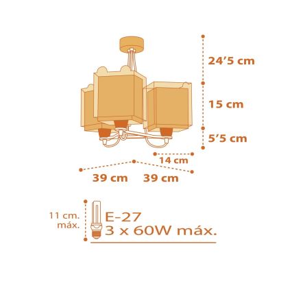 Dalber 64567 - Kinderleuchte LITTLE TIGER 3xE27/60W/230V