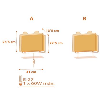 Dalber 64568 - Kinderwandleuchte LITTLE TIGER 1xE27/60W/230V