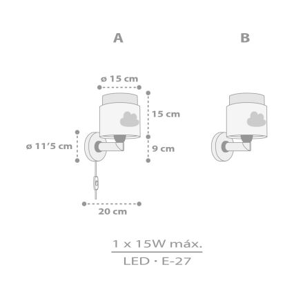 Dalber 76019E - Kinder-Wandleuchte BABY DREAMS 1xE27/15W/230V grau