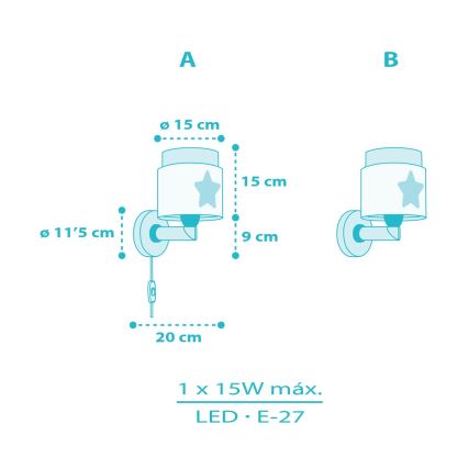 Dalber 76019T - Kinder-Wandleuchte BABY DREAMS 1xE27/15W/230V blau