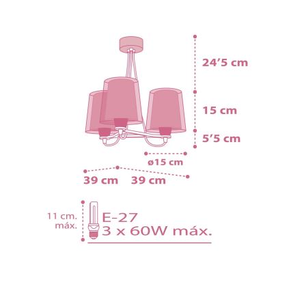 Dalber 81177S - Kinderleuchte DREAM FLOWERS 3xE27/60W/230V