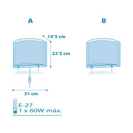 Dalber 81198T - Kinder-Wandleuchte LIGHT FEELING 1xE27/60W/230V