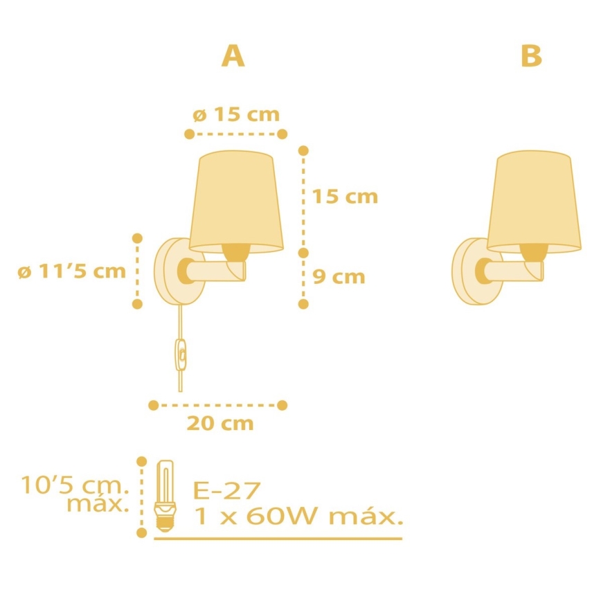 Dalber 82219A - Kinder-Wandleuchte STAR LIGHT 1xE27/60W/230V gelb