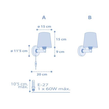 Dalber 82219T - Kinder-Wandleuchte STAR LIGHT 1xE27/60W/230V blau