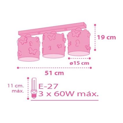 Dalber D-62143 - Kinder-Deckenleuchte BUTTERFLY 3xE27/60W/230V