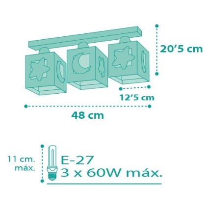 Dalber D-63233NH - Kinder Deckenleuchte MOONLIGHT 3xE27/60W/230V