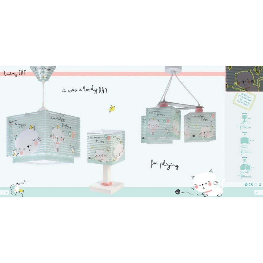 Dalber D-63322 - Kinder-Kronleuchter LOVING CAT 1xE27/60W/230V