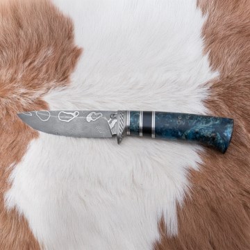 Damast-Jagdmesser 11,6 cm Birke/Ebenholz