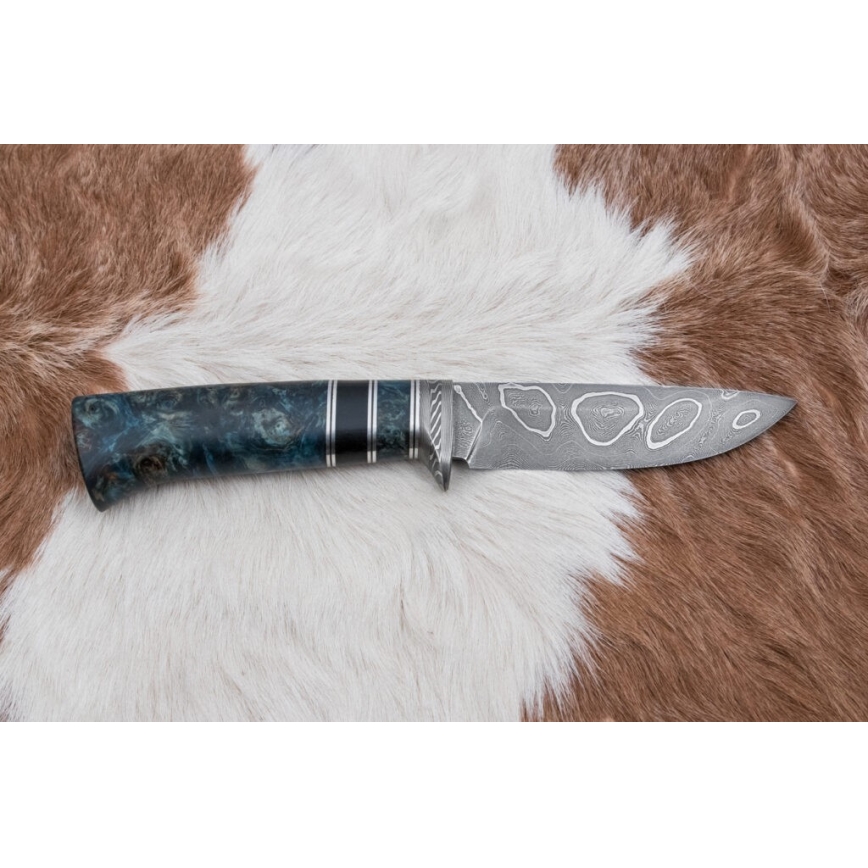Damast-Jagdmesser 11,6 cm Birke/Ebenholz