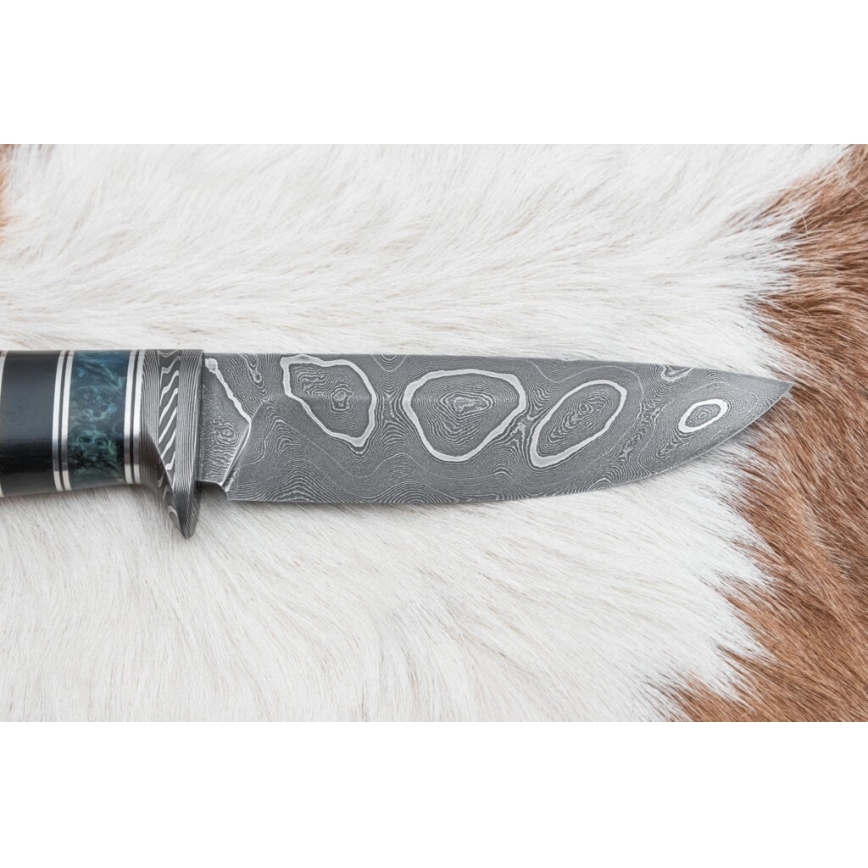 Damast-Jagdmesser 11,6 cm Birke/Ebenholz
