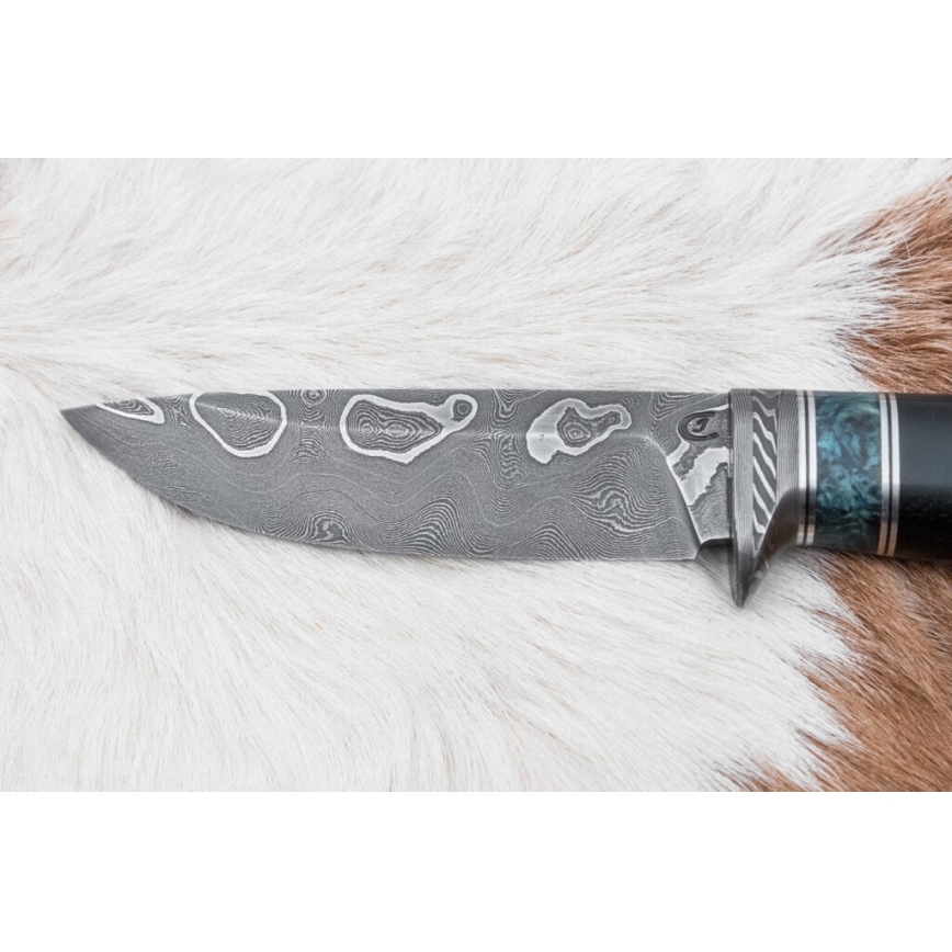 Damast-Jagdmesser 11,6 cm Birke/Ebenholz