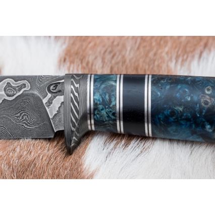 Damast-Jagdmesser 11,6 cm Birke/Ebenholz
