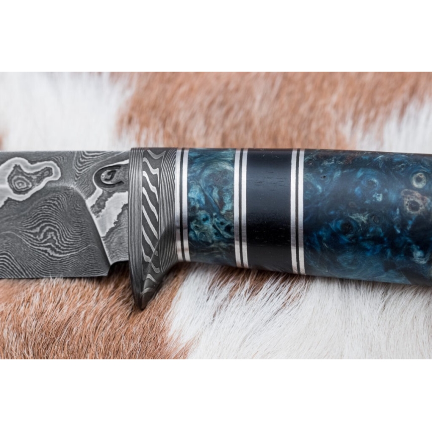 Damast-Jagdmesser 11,6 cm Birke/Ebenholz
