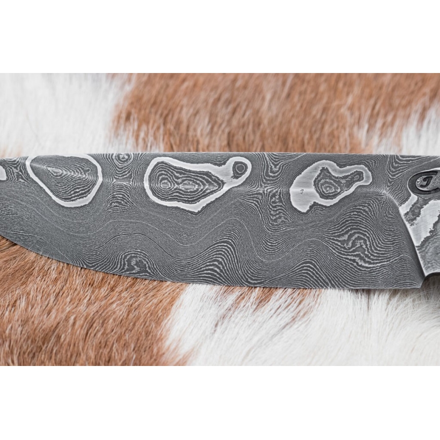 Damast-Jagdmesser 11,6 cm Birke/Ebenholz