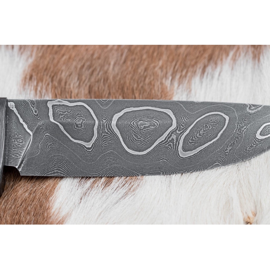 Damast-Jagdmesser 11,6 cm Birke/Ebenholz