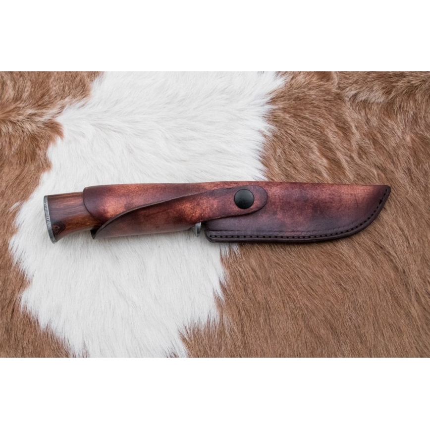 Damast-Jagdmesser 13,8 cm Eisenholz/Büffelknochen