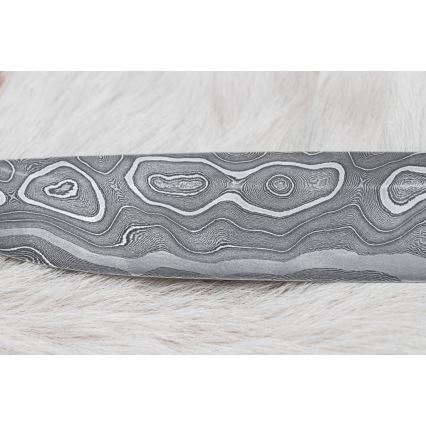 Damast-Jagdmesser 13,8 cm Eisenholz/Büffelknochen